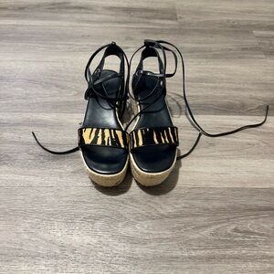 Black and Tiger Print Lace-Up Platform Sandals